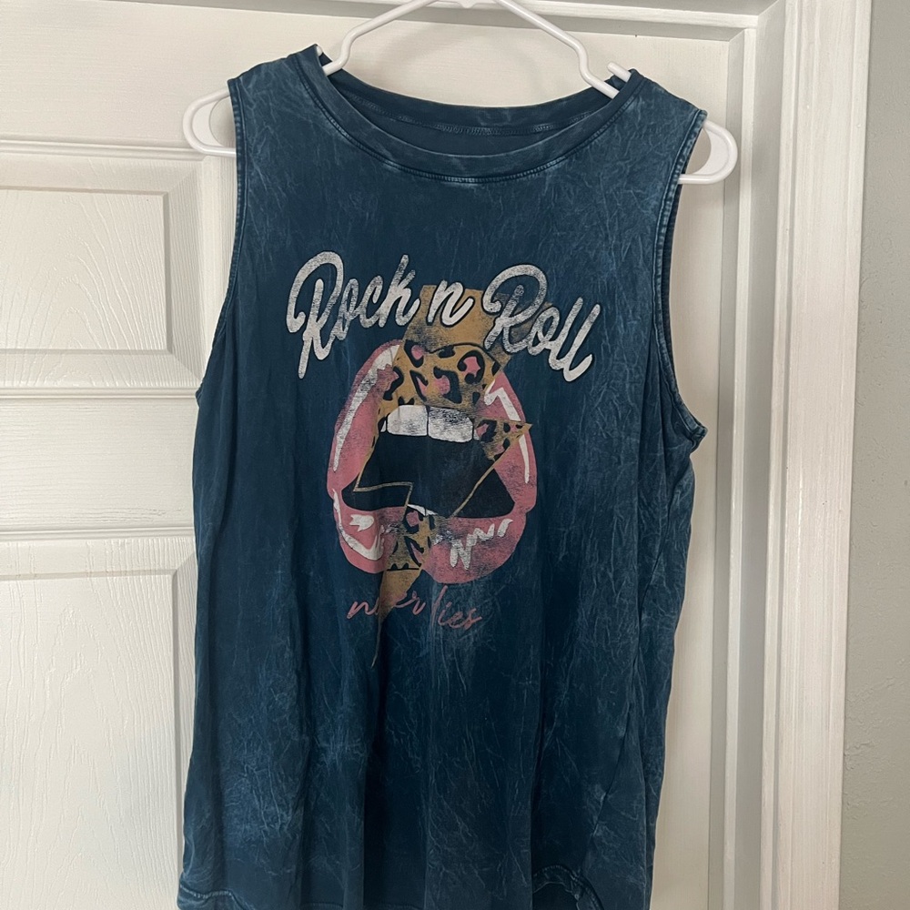 Rock n Roll Graphic Tank Top - Blue